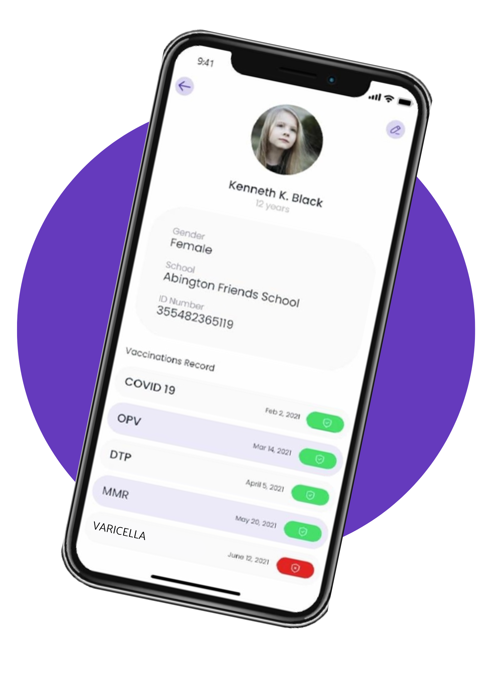 SYCVAC app showing children's vaccination records