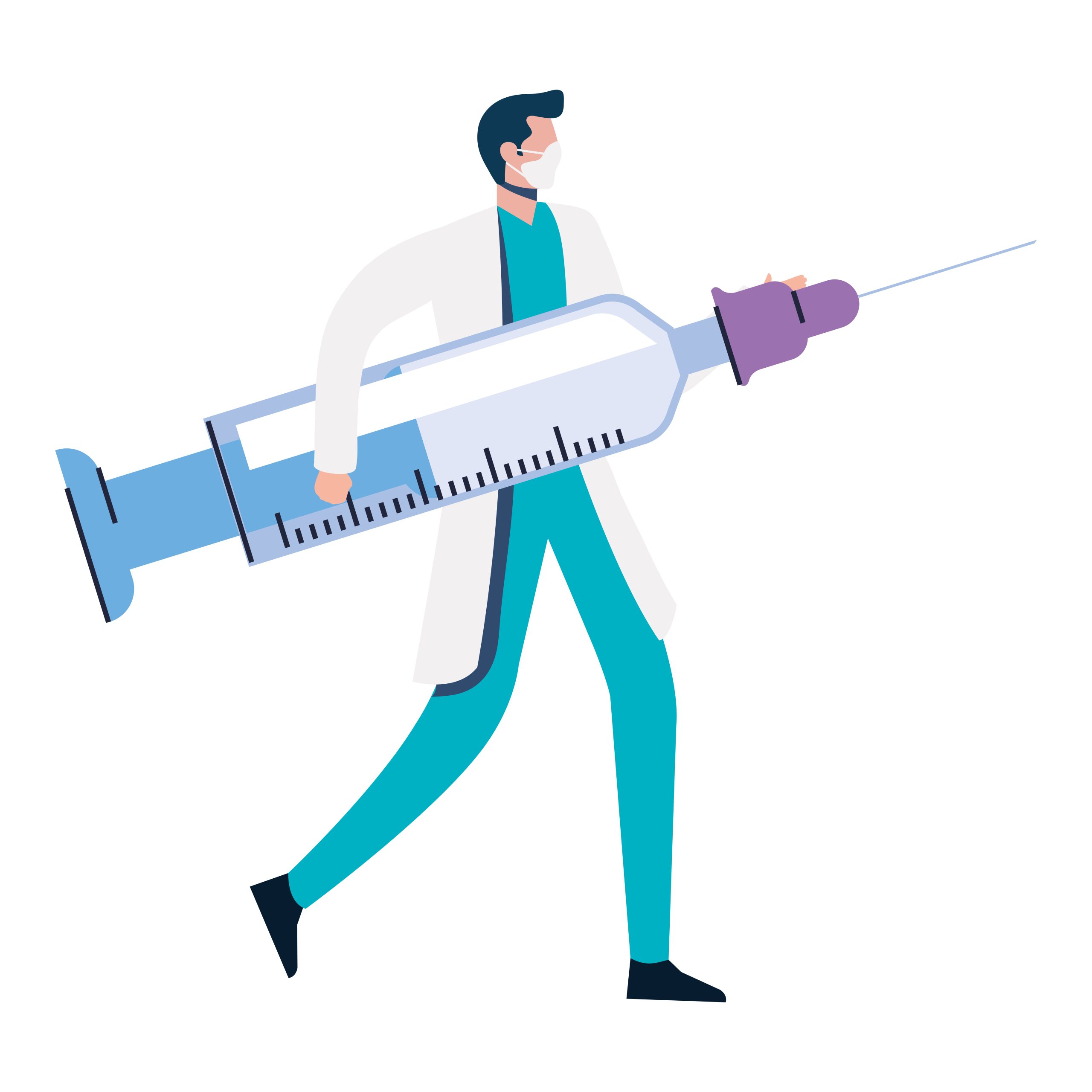 Doctor carrying a large syringe
